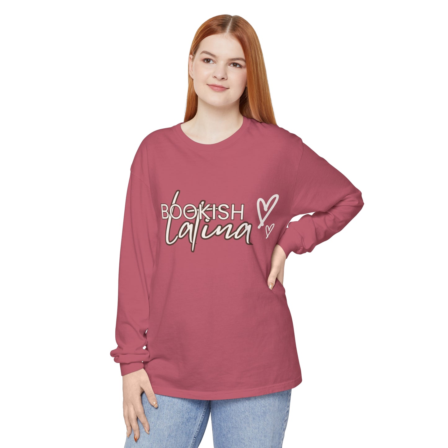 Bookish Latina Unisex Long Sleeve T-Shirt with Two Hearts Design