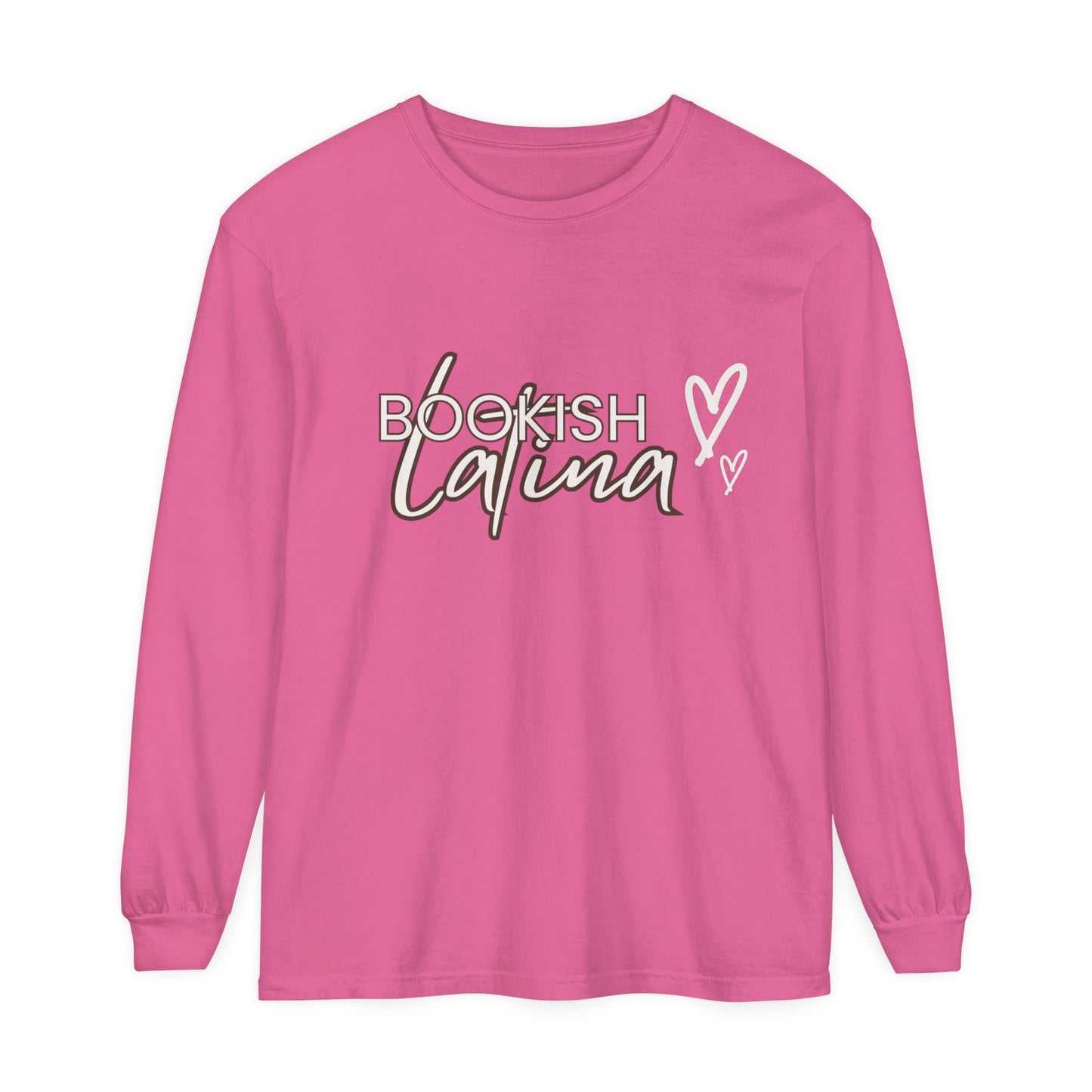Bookish Latina Unisex Long Sleeve T-Shirt with Two Hearts Design