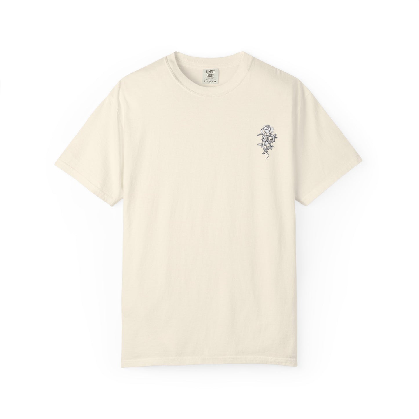Unisex Garment-Dyed T-shirt with mala hierba nunca muere, rose, and serpent design