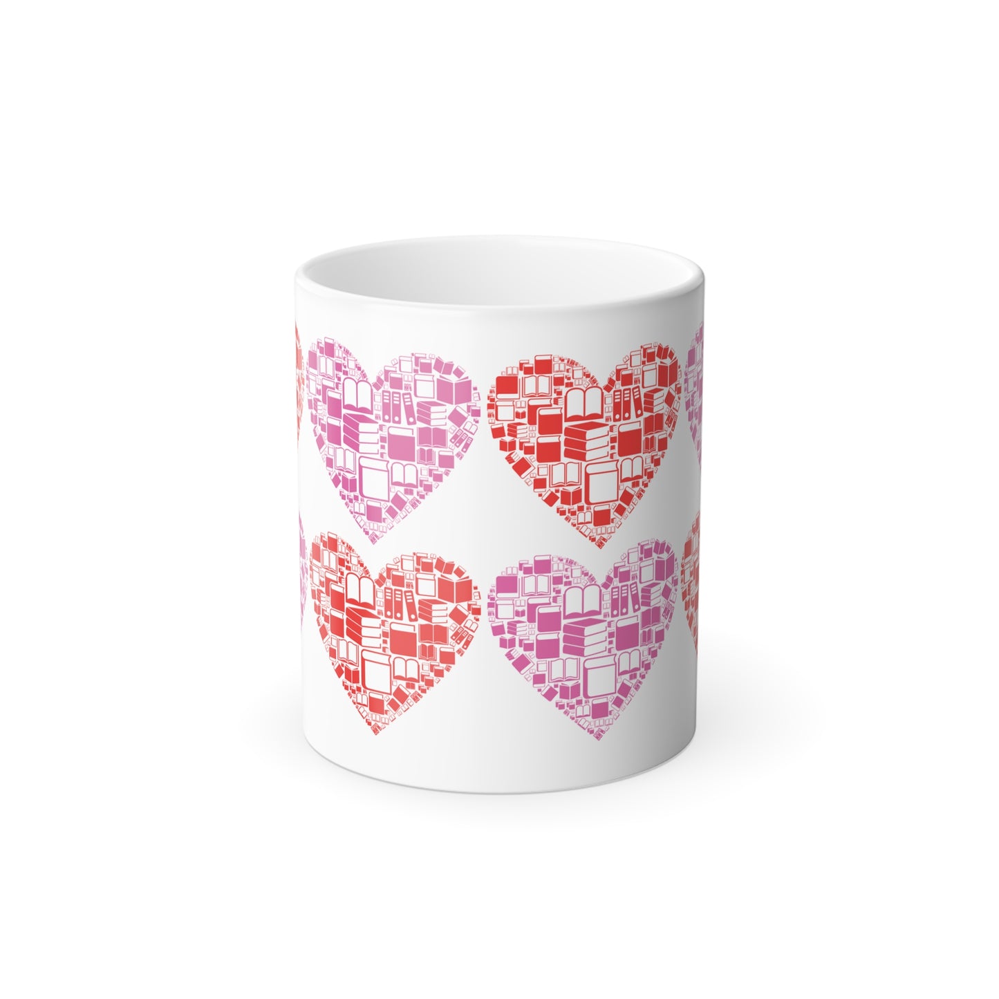 Color Morphing Mug - Red and Pink Hearts Made of Books