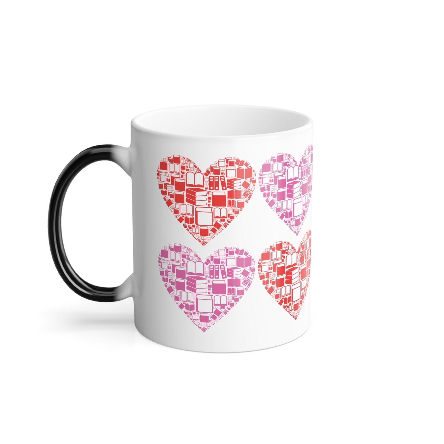 Color Morphing Mug - Red and Pink Hearts Made of Books