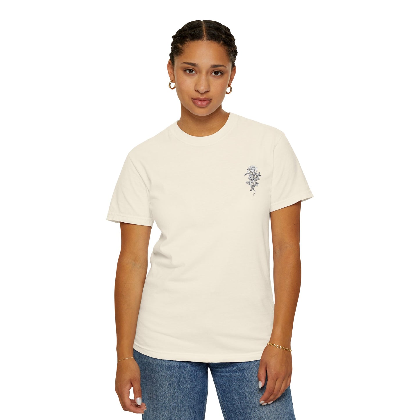 Unisex Garment-Dyed T-shirt with mala hierba nunca muere, rose, and serpent design