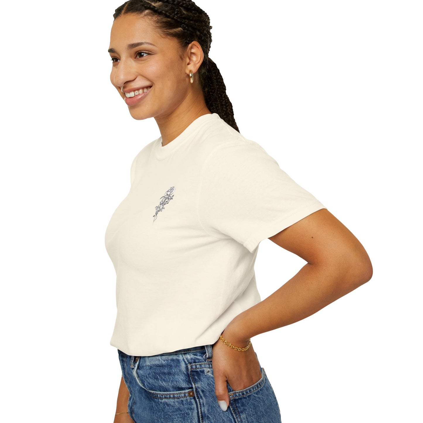 Unisex Garment-Dyed T-shirt with mala hierba nunca muere, rose, and serpent design