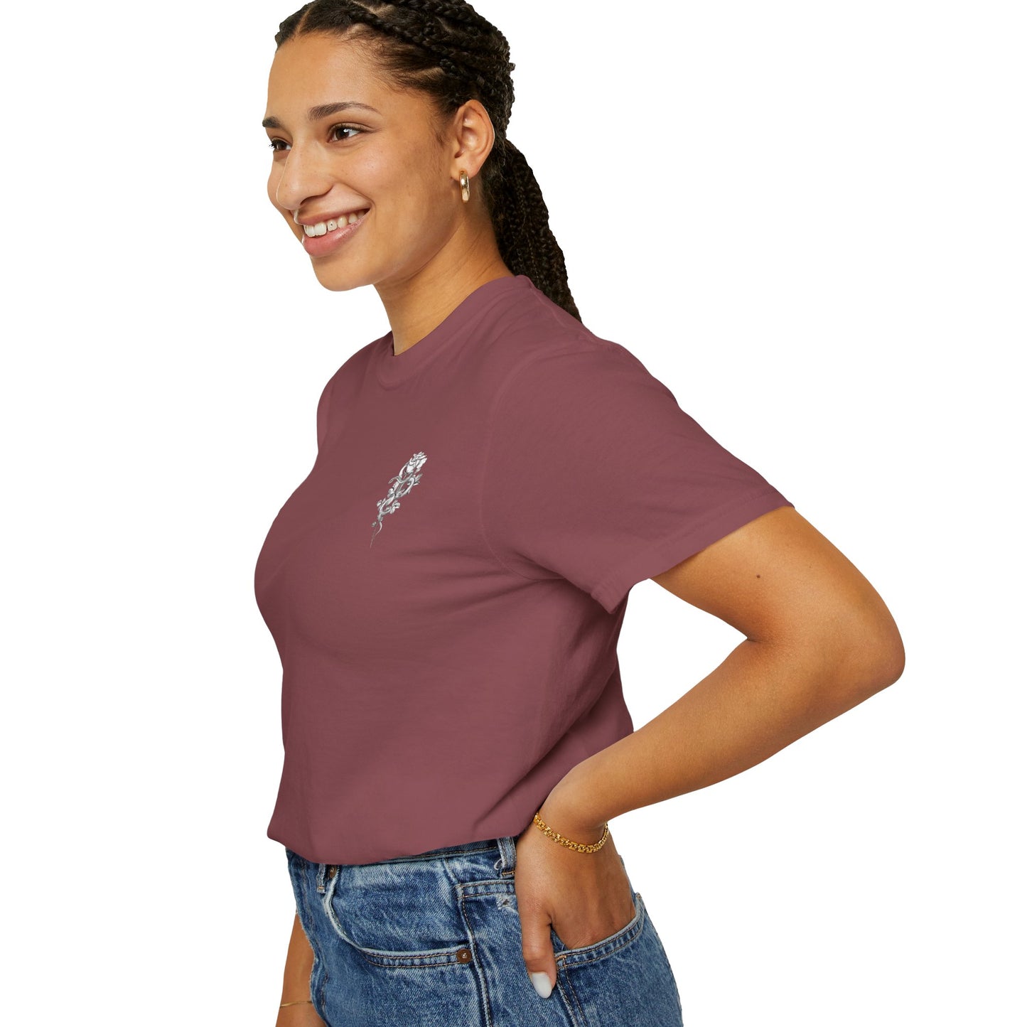 Unisex Garment-Dyed T-shirt with mala hierba nunca muere, rose, and serpent design