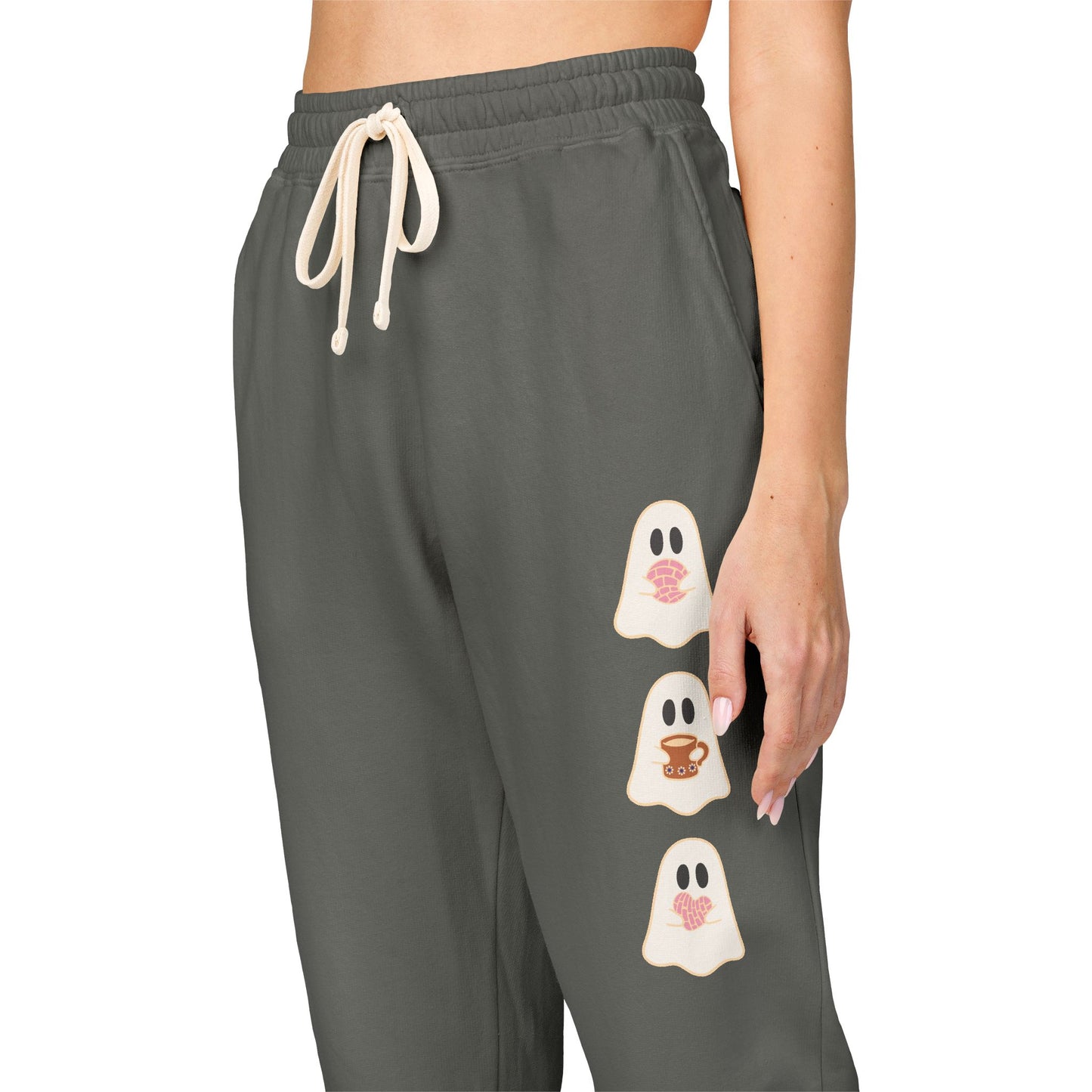 Fleece Sweatpants - Concha Season with Ghosts Eating Conchas Design