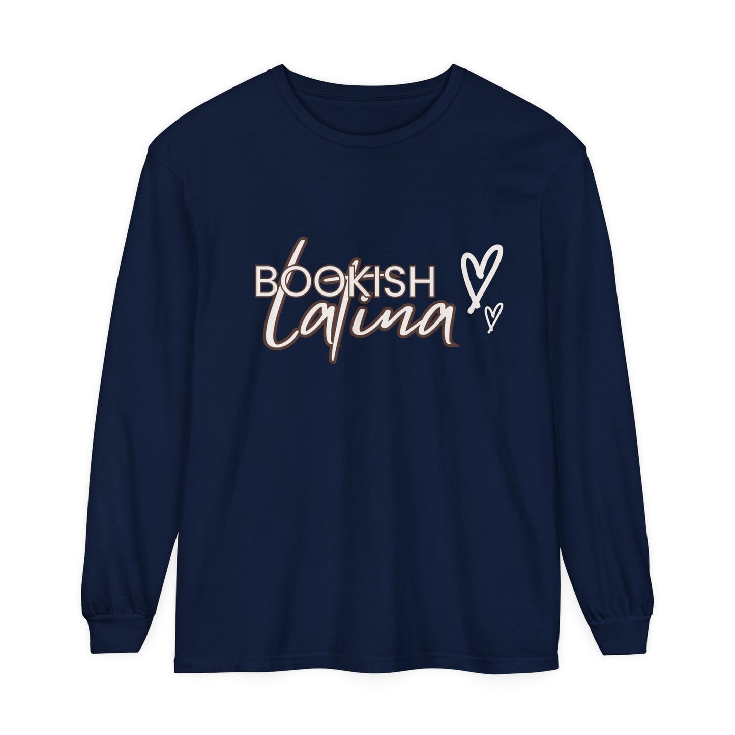 Bookish Latina Unisex Long Sleeve T-Shirt with Two Hearts Design