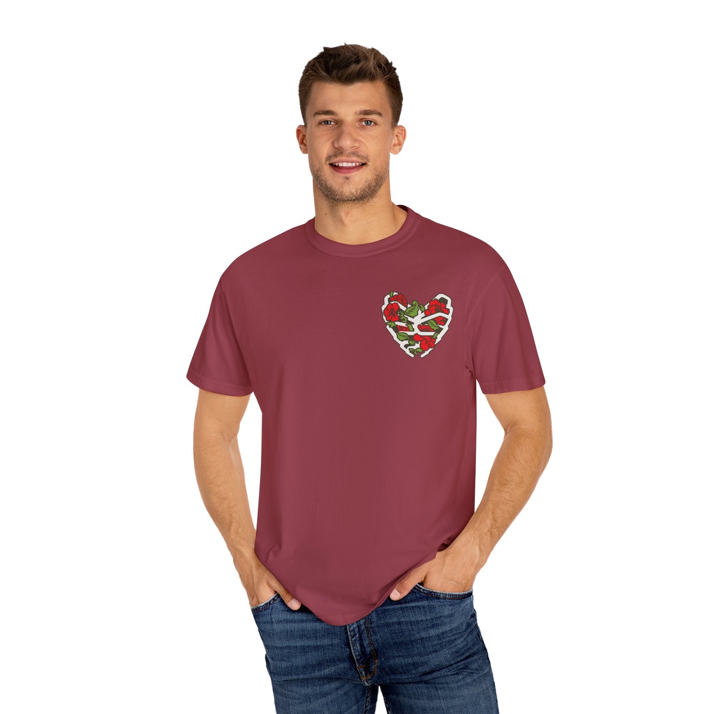 Unisex Garment-Dyed T-shirt - Autentico, Chingon Latino with Calavera Heart
