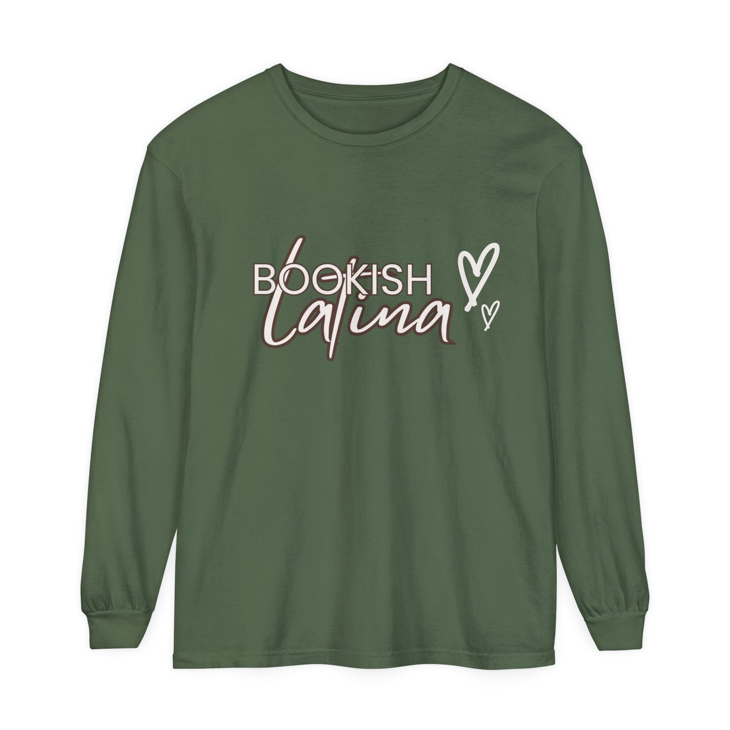 Bookish Latina Unisex Long Sleeve T-Shirt with Two Hearts Design