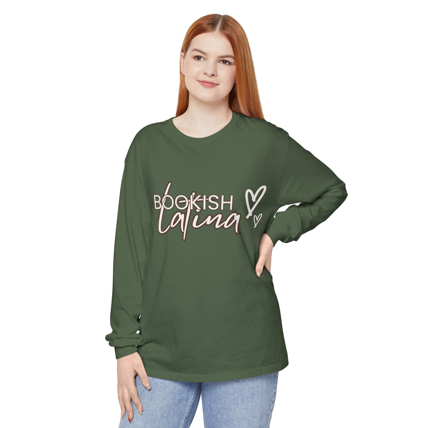 Bookish Latina Unisex Long Sleeve T-Shirt with Two Hearts Design