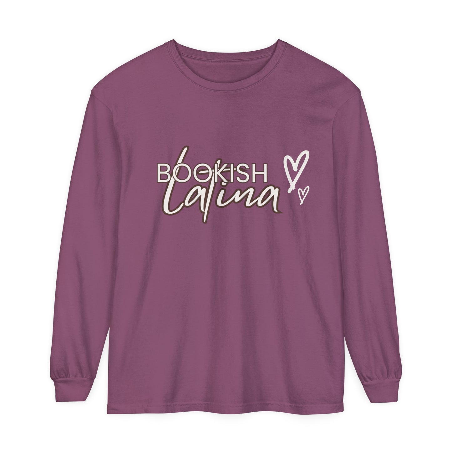 Bookish Latina Unisex Long Sleeve T-Shirt with Two Hearts Design