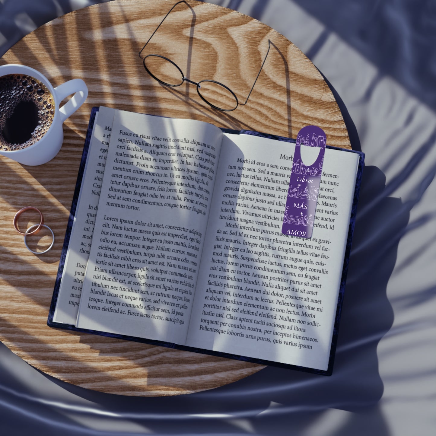 Bookmark - Mas Libros Mas Amor with Library and Flowers