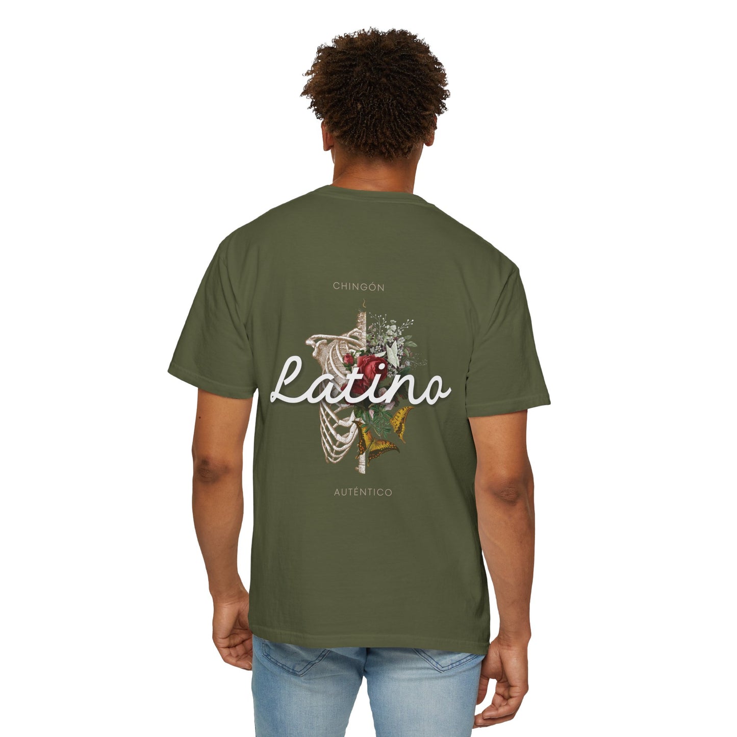 Unisex Garment-Dyed T-shirt - Autentico, Chingon Latino with Calavera Heart