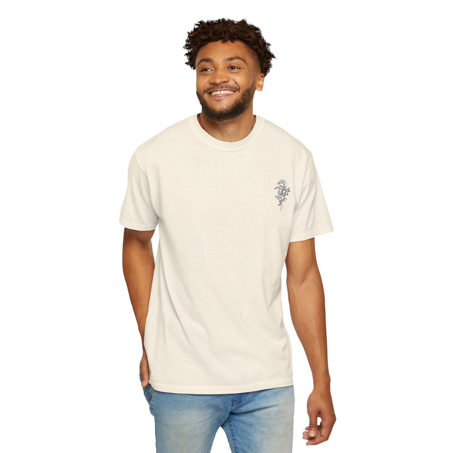 Unisex Garment-Dyed T-shirt with mala hierba nunca muere, rose, and serpent design