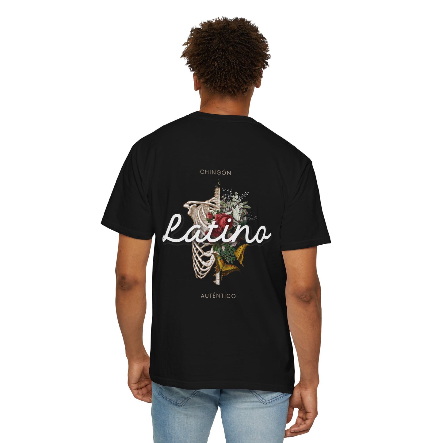 Unisex Garment-Dyed T-shirt - Autentico, Chingon Latino with Calavera Heart