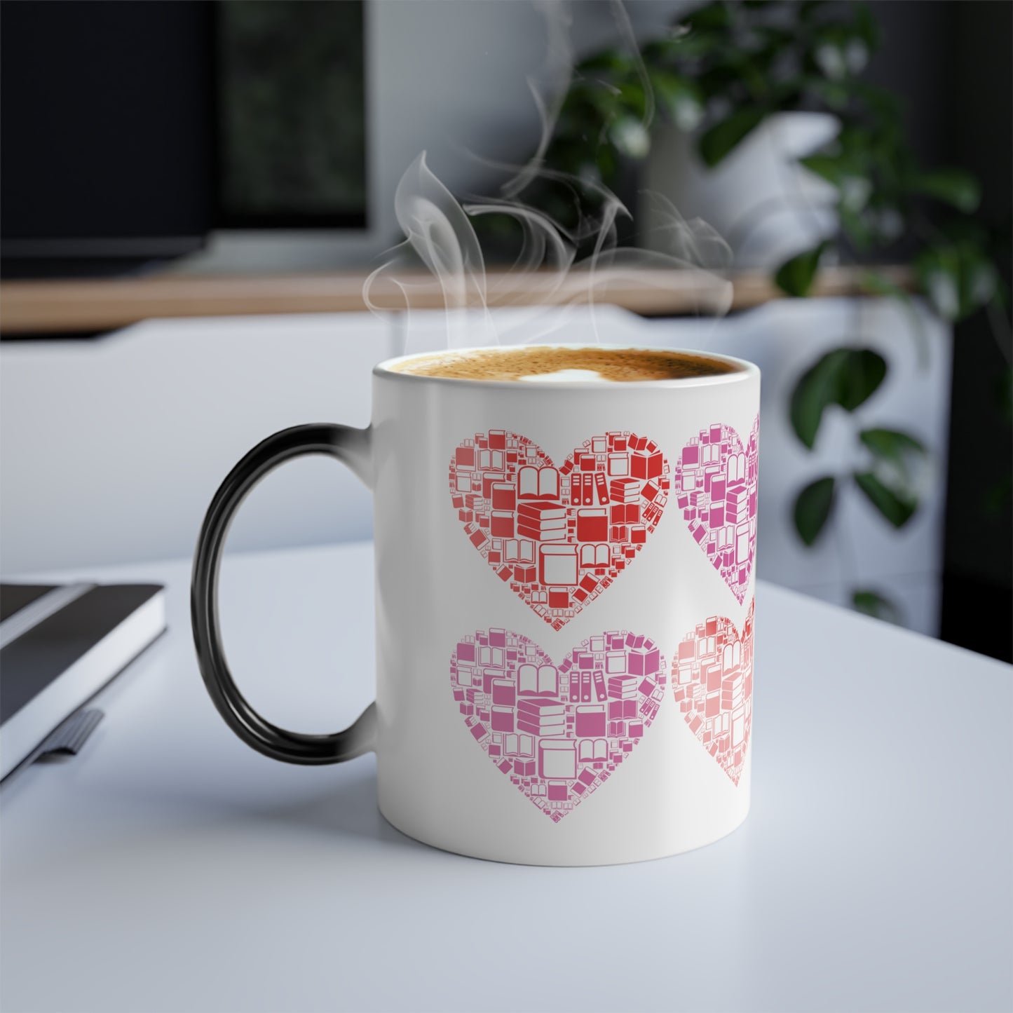 Color Morphing Mug - Red and Pink Hearts Made of Books