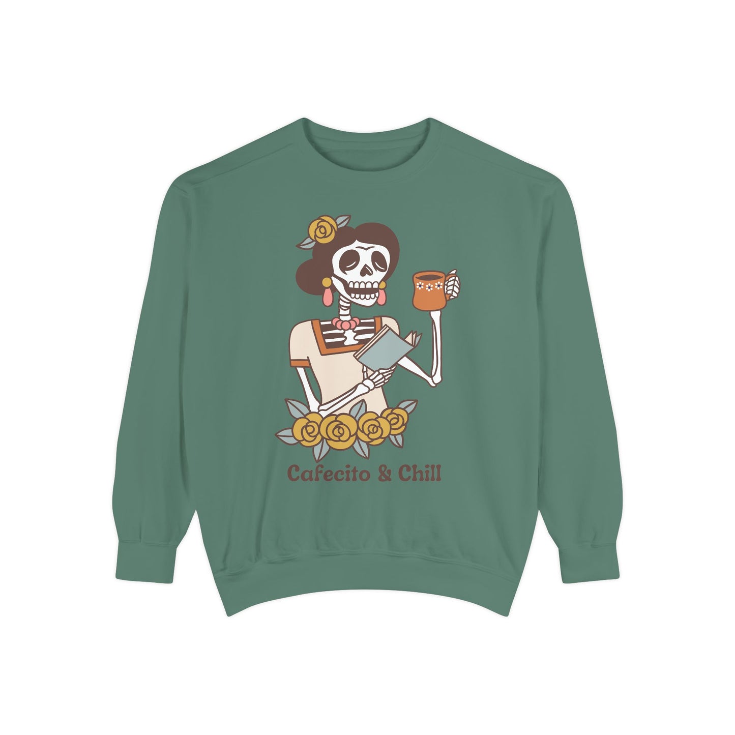 Sweatshirt - Cafecito & Chill with Catrina Drinking Coffee Design