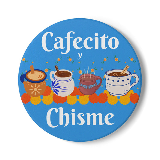 Cafecito y Chisme Light Blue Ceramic Coaster