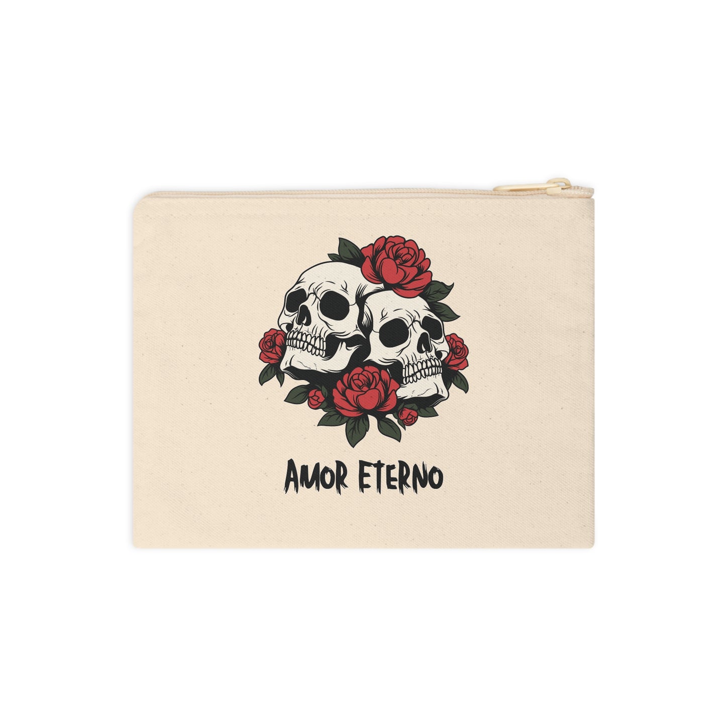 Zipper Pouch - Amor Eterno Skulls and Red Roses Design