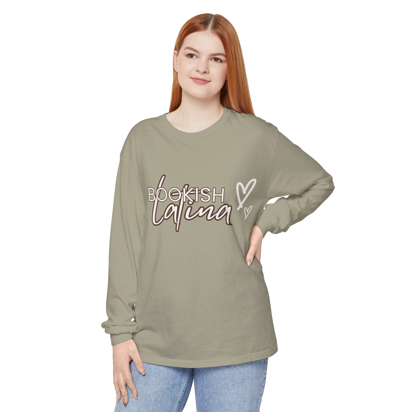 Bookish Latina Unisex Long Sleeve T-Shirt with Two Hearts Design