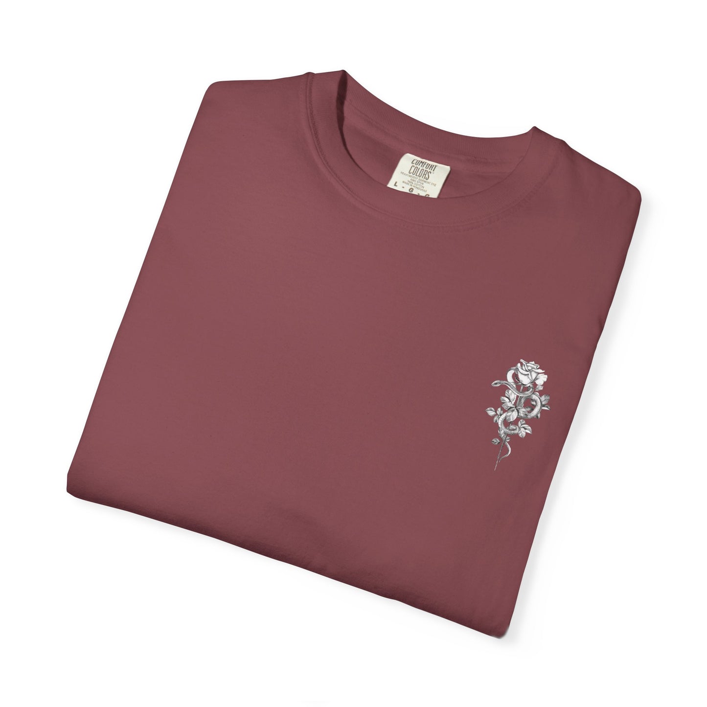 Unisex Garment-Dyed T-shirt with mala hierba nunca muere, rose, and serpent design