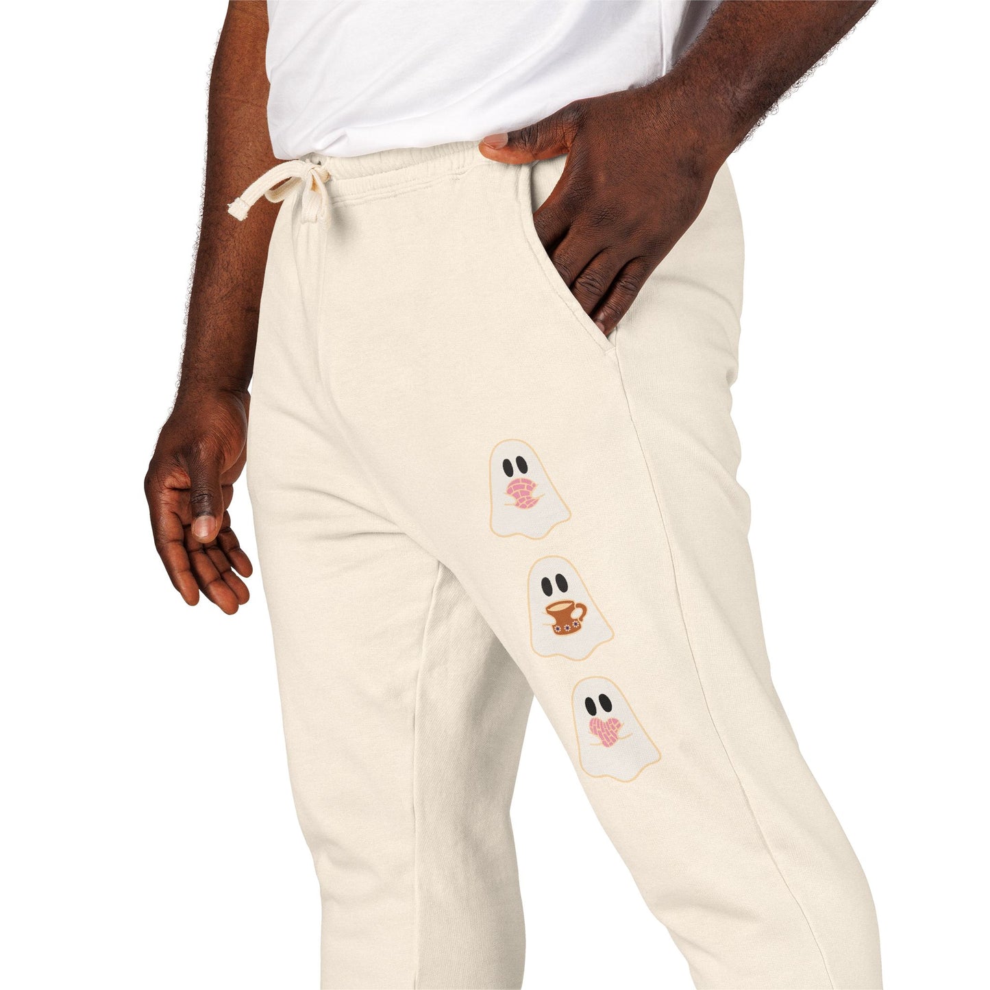 Fleece Sweatpants - Concha Season with Ghosts Eating Conchas Design