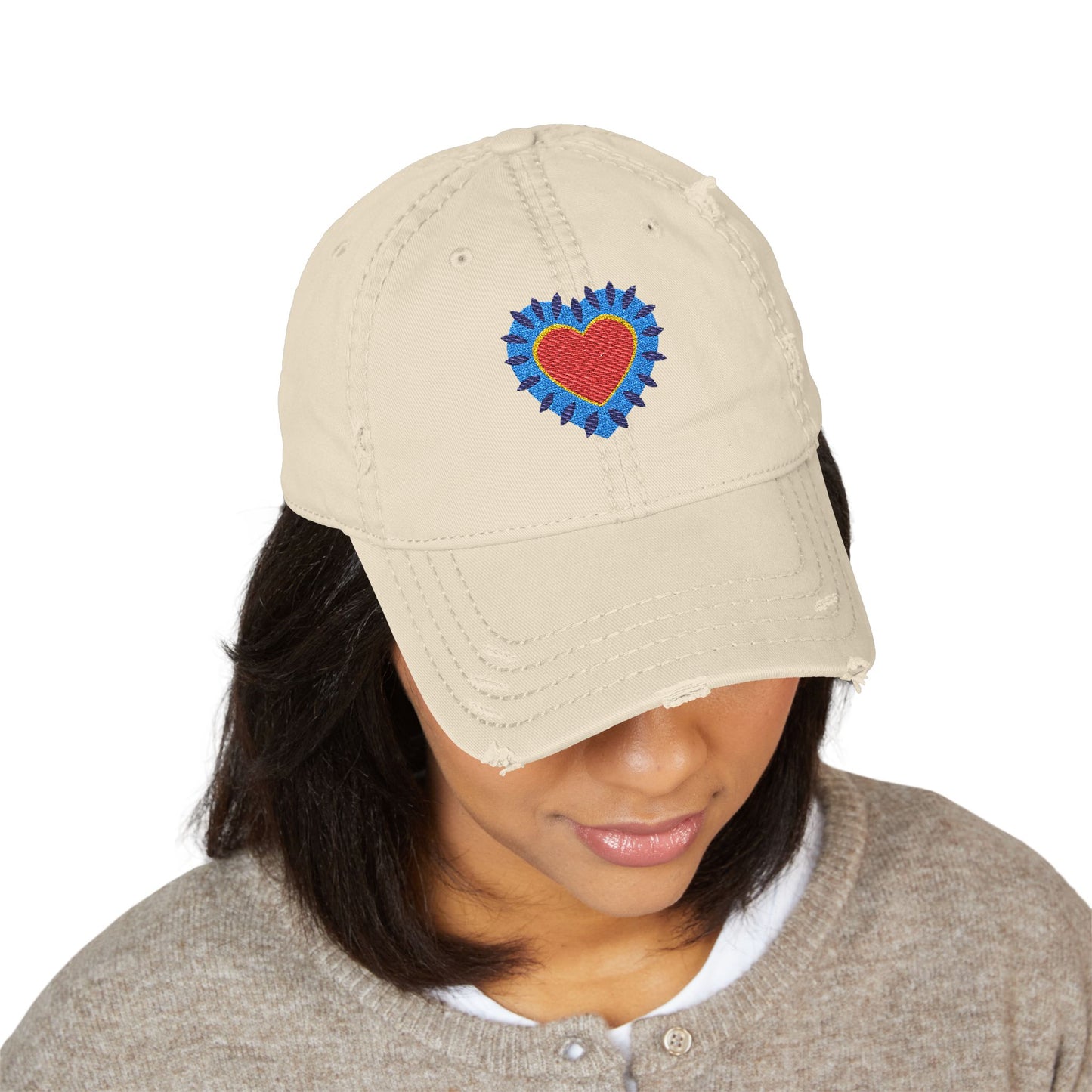 Distressed Hat - Embroidered Heart Design