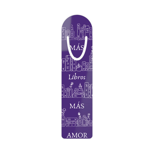 Bookmark - Mas Libros Mas Amor with Library and Flowers