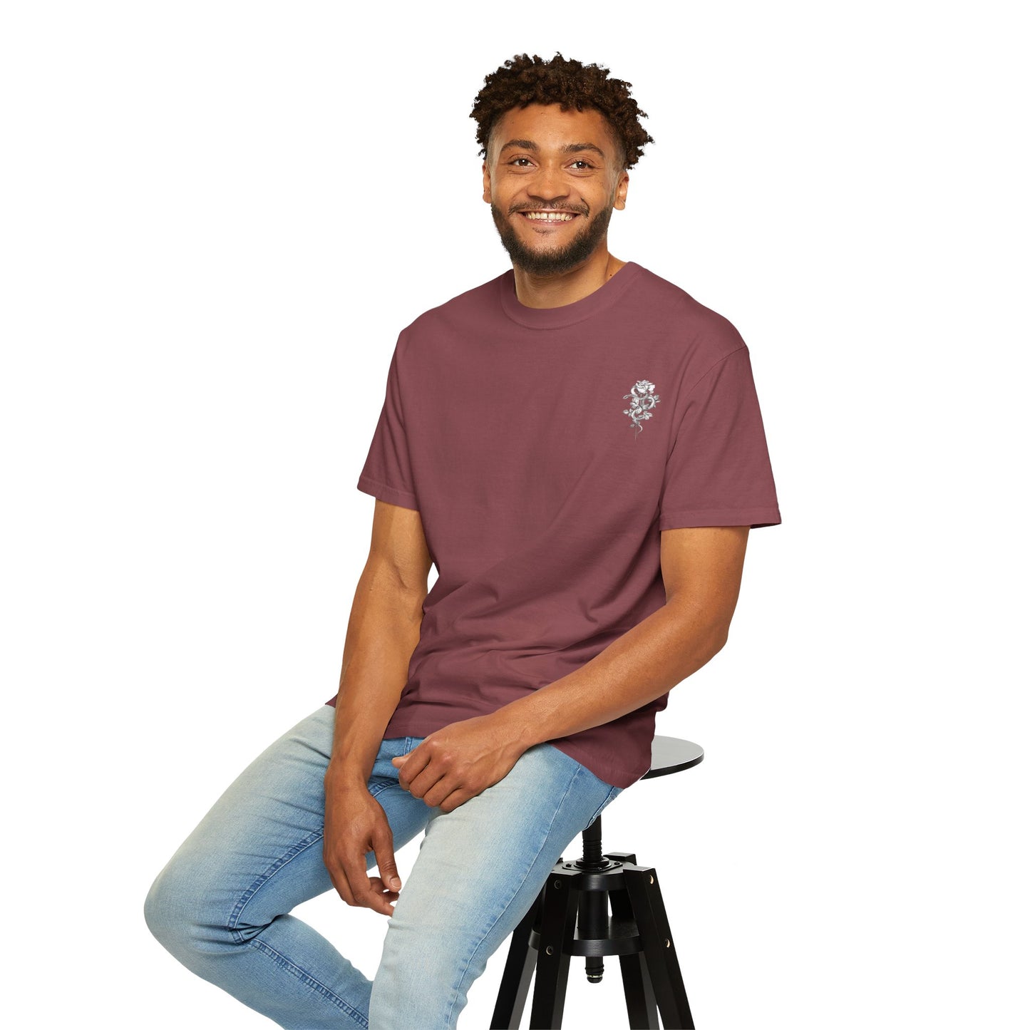 Unisex Garment-Dyed T-shirt with mala hierba nunca muere, rose, and serpent design