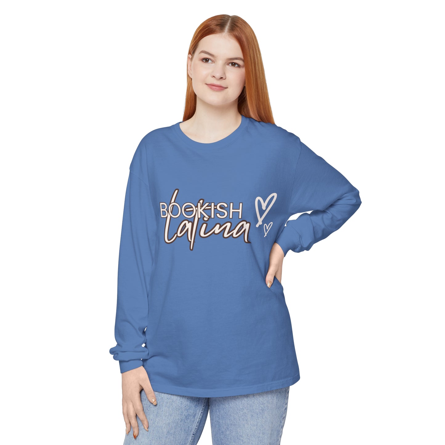 Bookish Latina Unisex Long Sleeve T-Shirt with Two Hearts Design