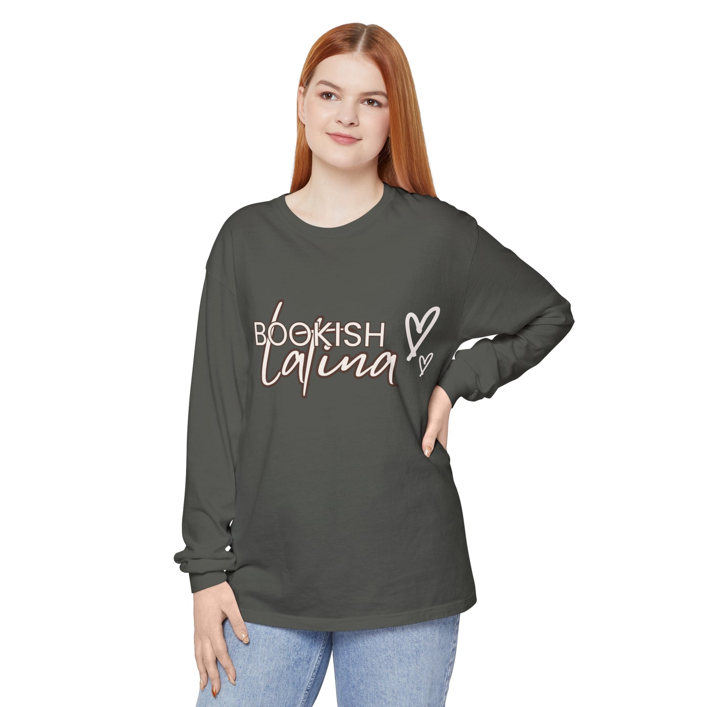 Bookish Latina Unisex Long Sleeve T-Shirt with Two Hearts Design