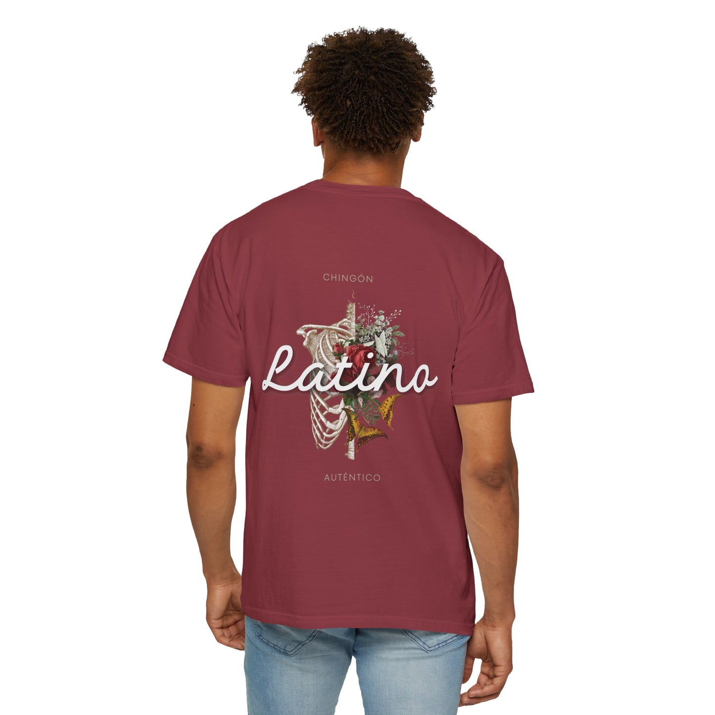 Unisex Garment-Dyed T-shirt - Autentico, Chingon Latino with Calavera Heart