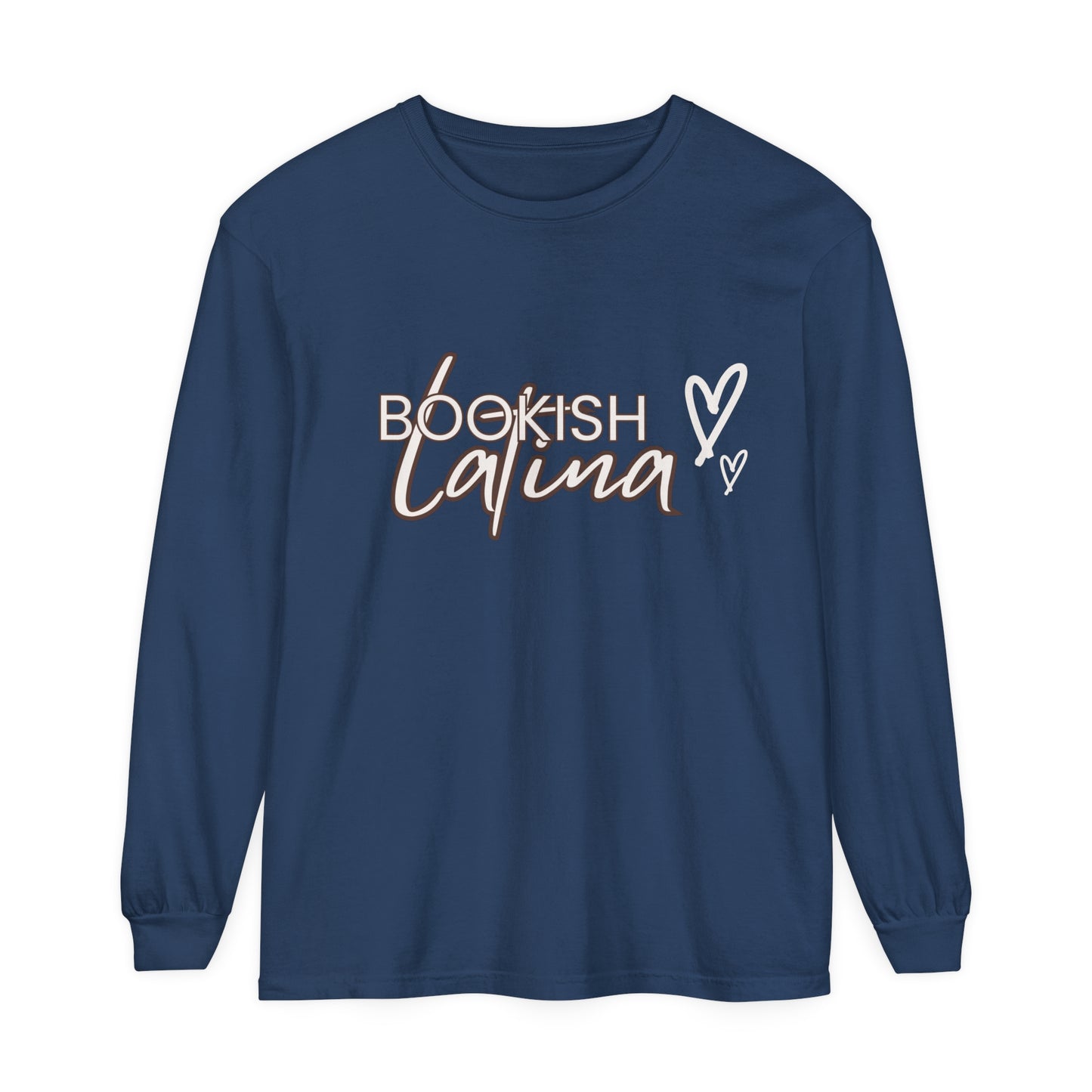 Bookish Latina Unisex Long Sleeve T-Shirt with Two Hearts Design