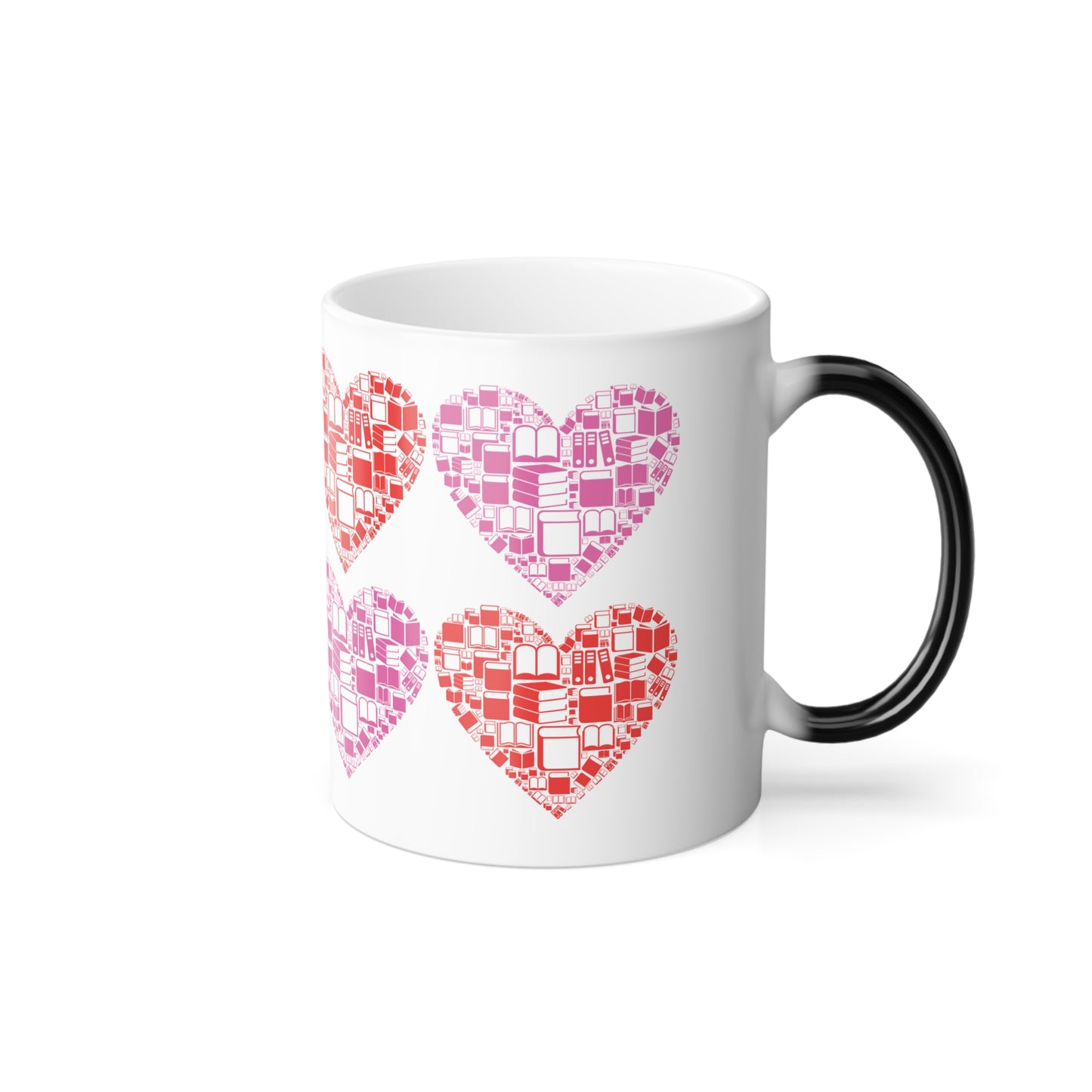 Color Morphing Mug - Red and Pink Hearts Made of Books