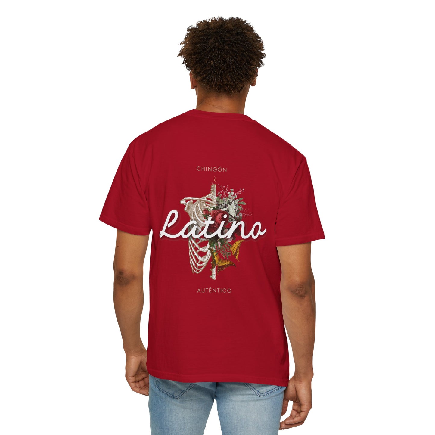 Unisex Garment-Dyed T-shirt - Autentico, Chingon Latino with Calavera Heart