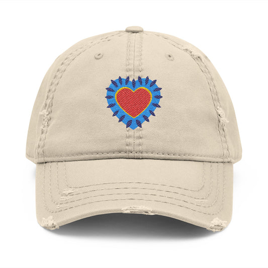 Distressed Hat - Embroidered Heart Design