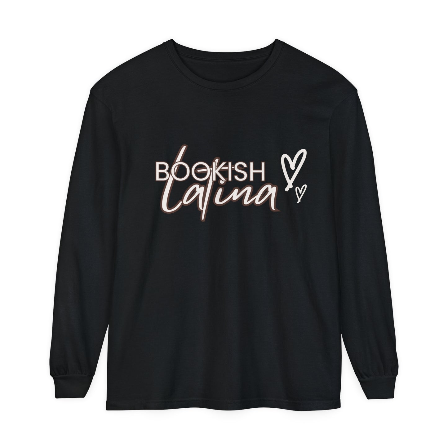Bookish Latina Unisex Long Sleeve T-Shirt with Two Hearts Design