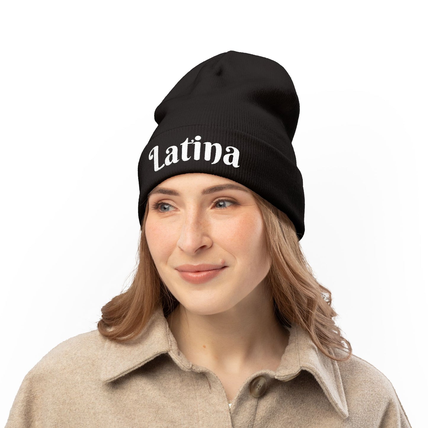 Chic Embroidered Knit Beanie - Stylish Winter Accessory for Trendsetters, Perfect Gift for Latina Pride, Cozy Headwear for Every Occasion