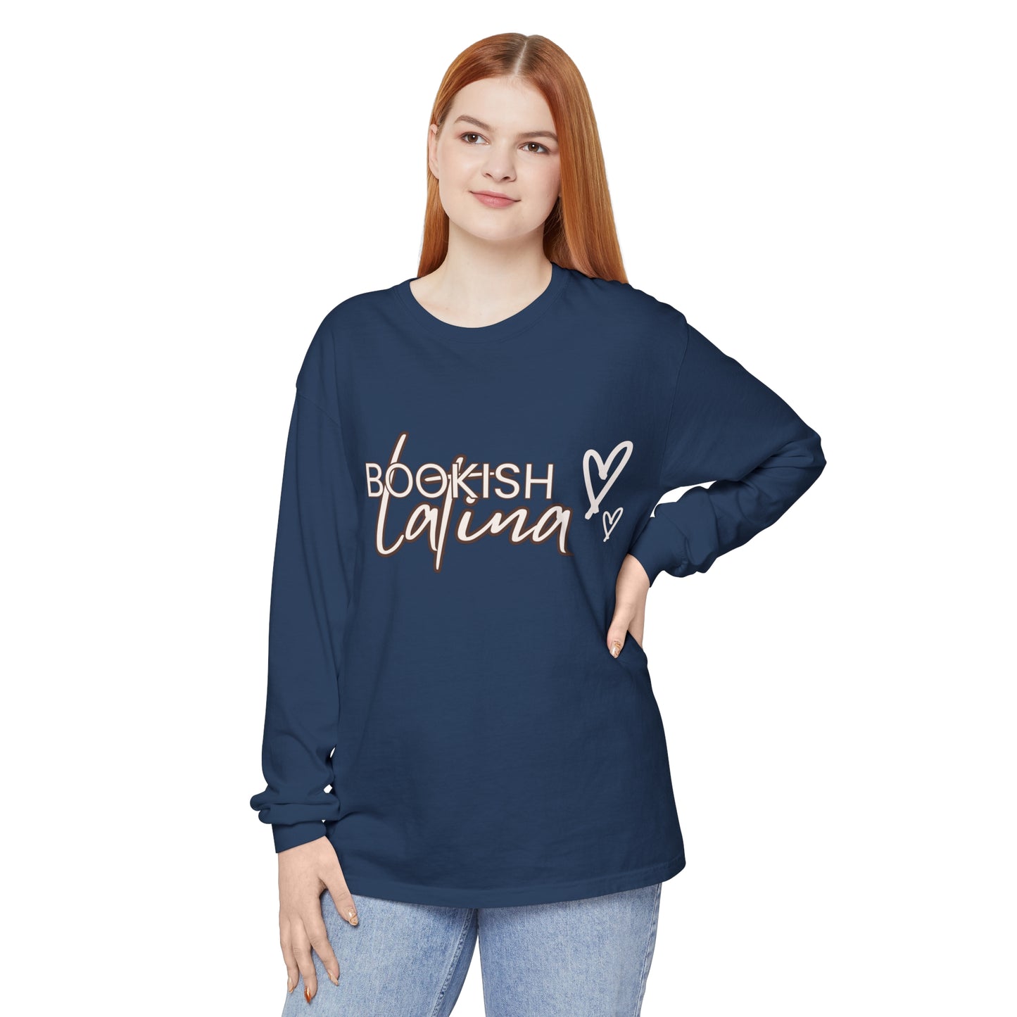 Bookish Latina Unisex Long Sleeve T-Shirt with Two Hearts Design