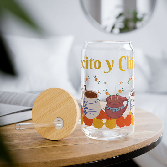 Cafecito Sipper Glass - 16oz with Wooden Lid & Straw - Perfect for Coffee Lovers