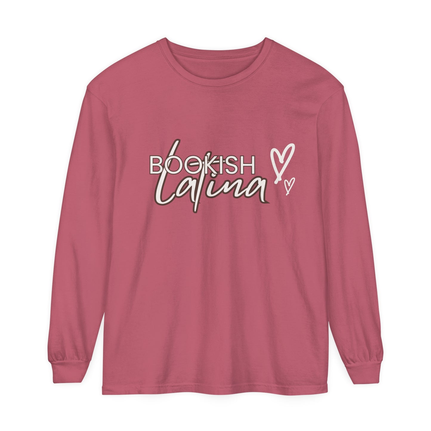 Bookish Latina Unisex Long Sleeve T-Shirt with Two Hearts Design