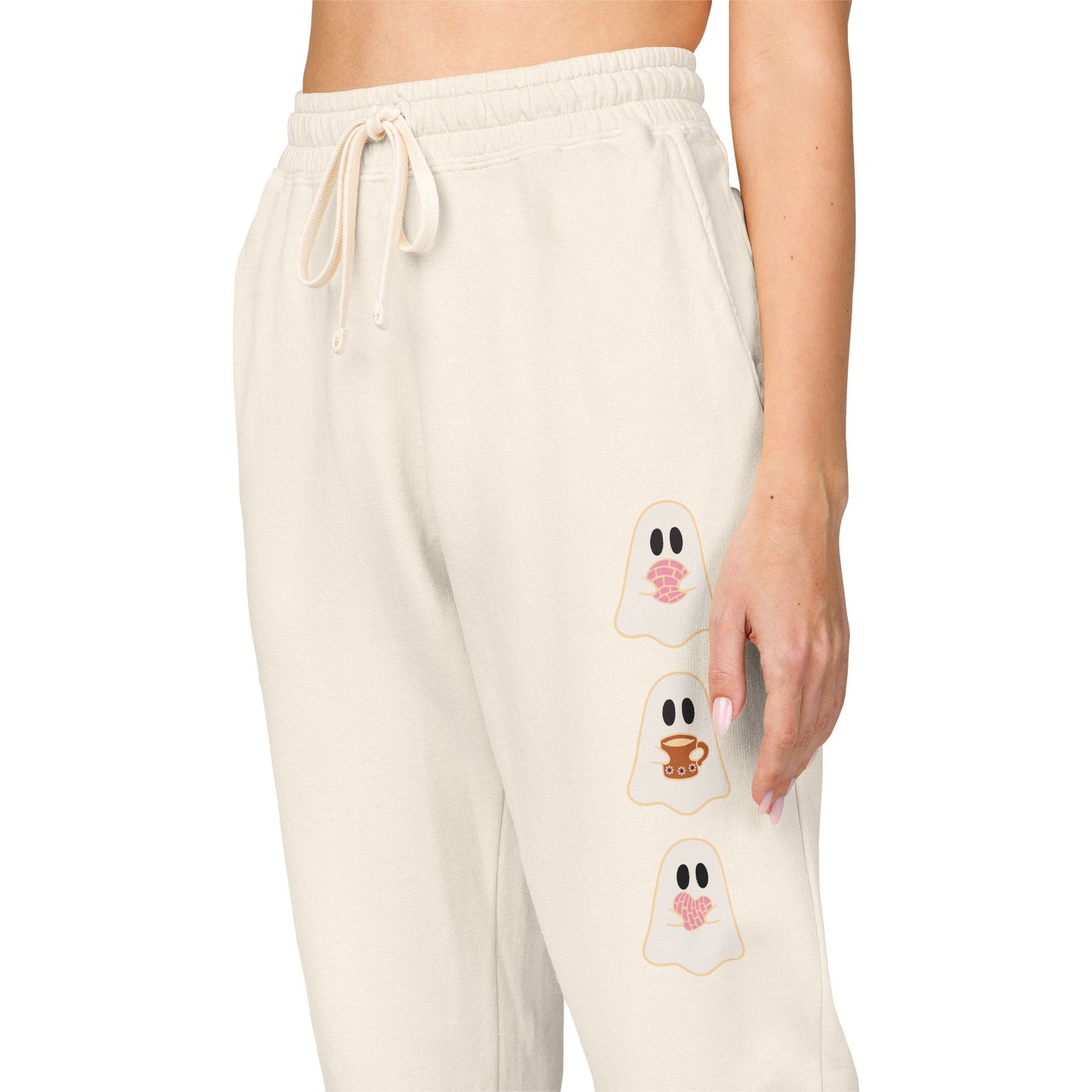 Fleece Sweatpants - Concha Season with Ghosts Eating Conchas Design