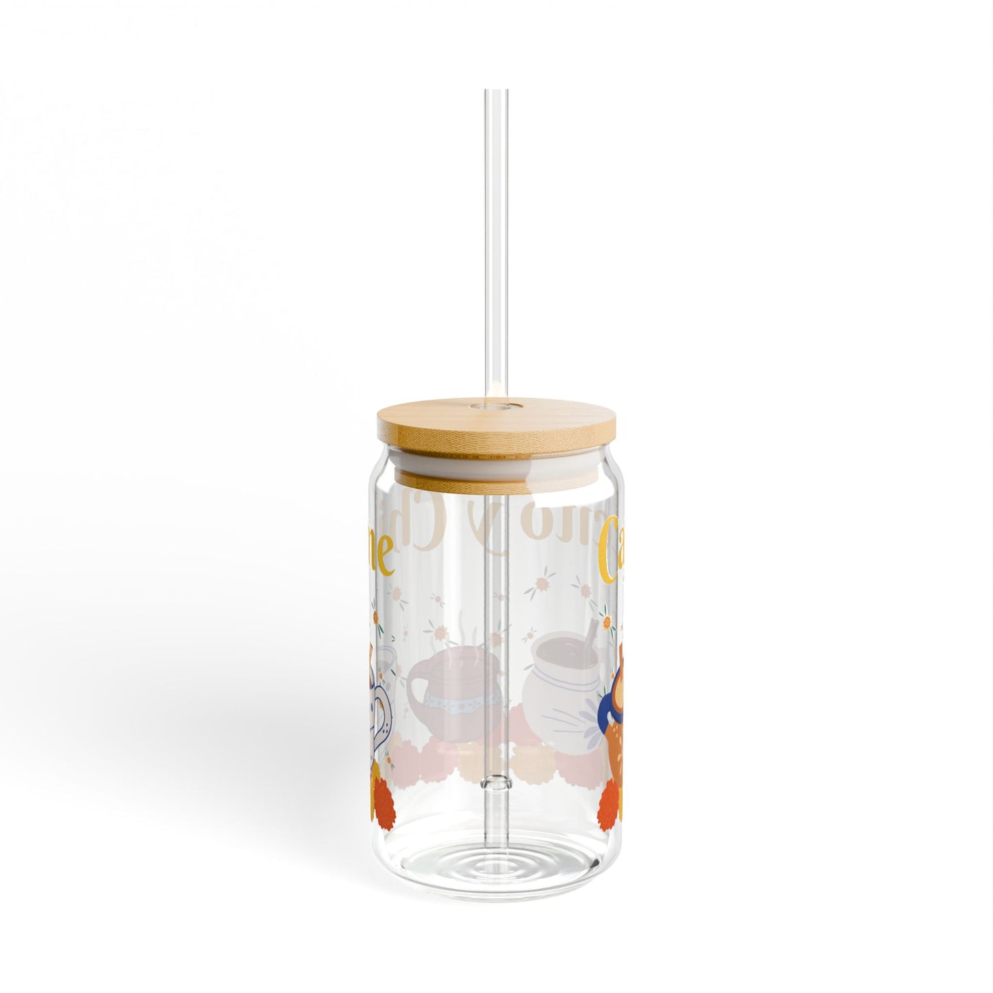 Cafecito Sipper Glass - 16oz with Wooden Lid & Straw - Perfect for Coffee Lovers