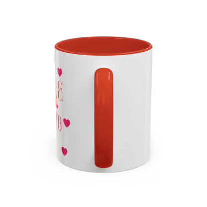 Coffee Mug - Books & Cafecito with Red and Pink Hearts Design