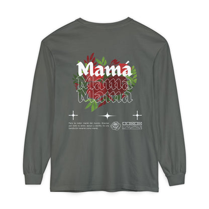Long Sleeve T-Shirt Mama with Heart and Roses Design
