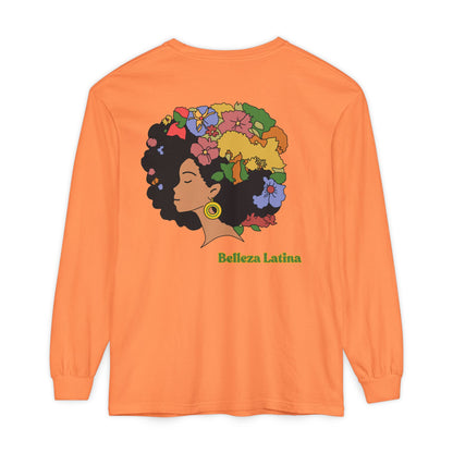 Long Sleeve T-Shirt Afro Latina Belleza Latina Afro with Flowers