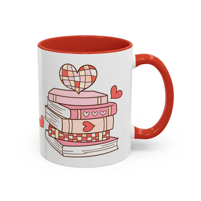 Mug - Pink and Red Stack of Books with Hearts Coffee Mug (11, 15oz)