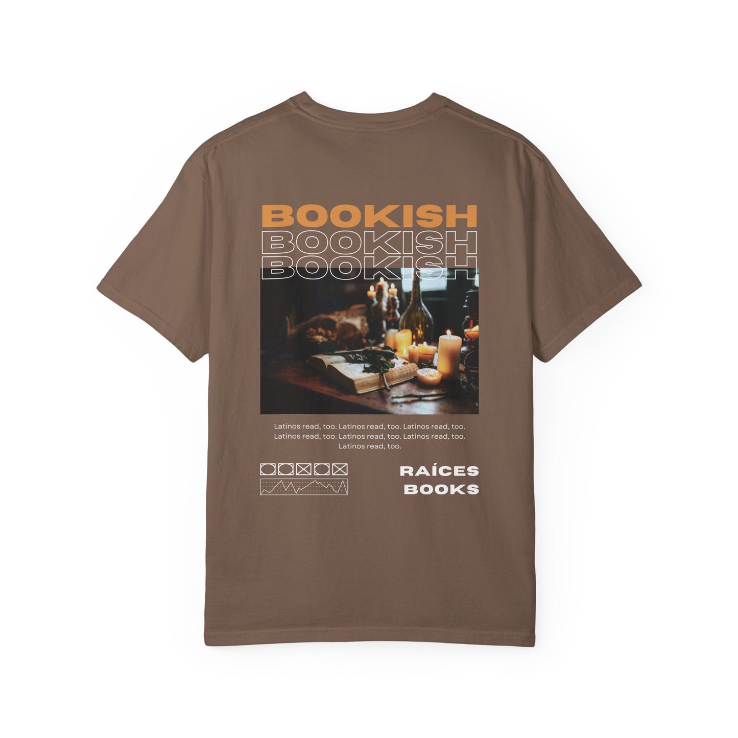 Bookish Latino Garment-Dyed T-shirt with Candles and Books Design