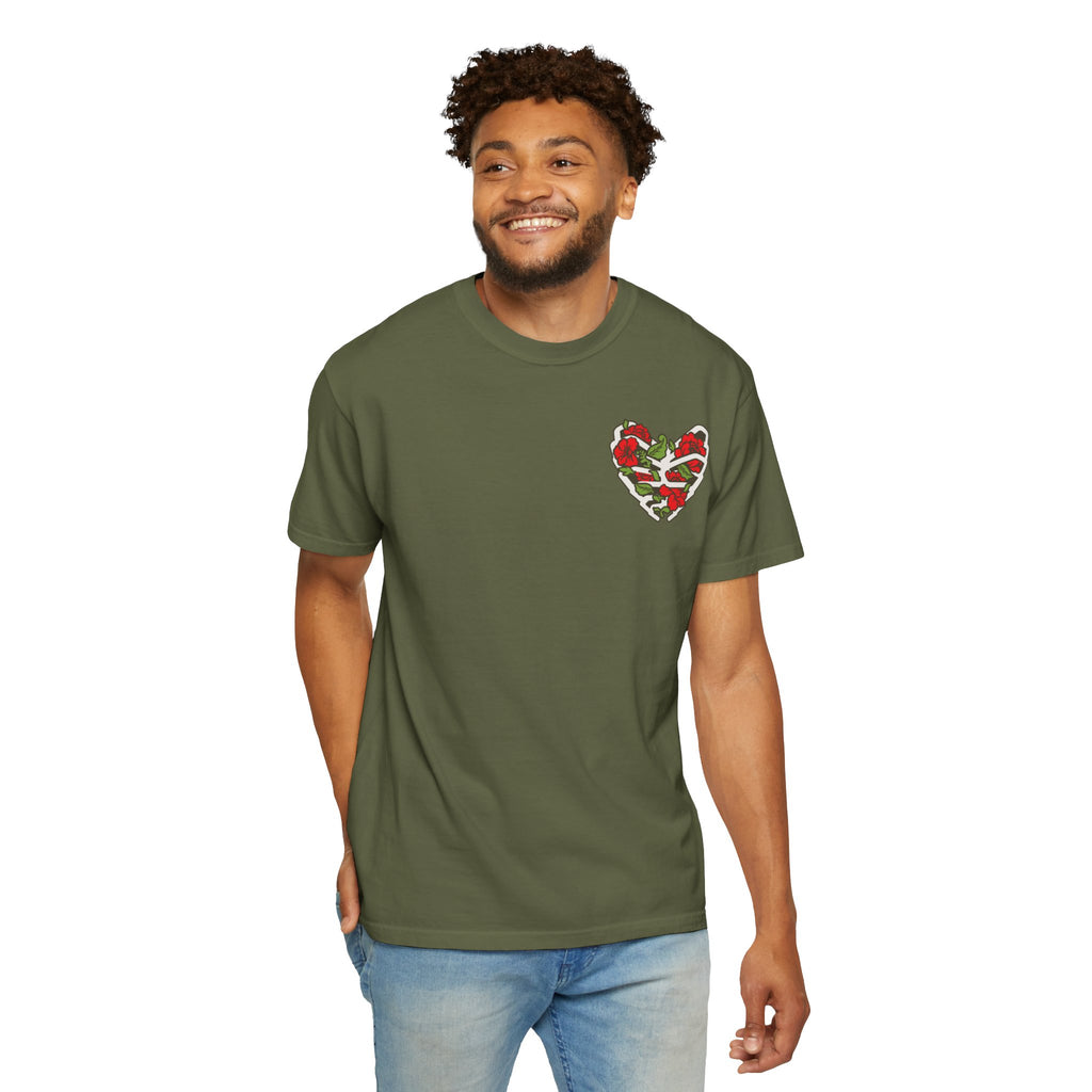 Unisex Garment-Dyed T-shirt - Autentico, Chingon Latino with Calavera Heart