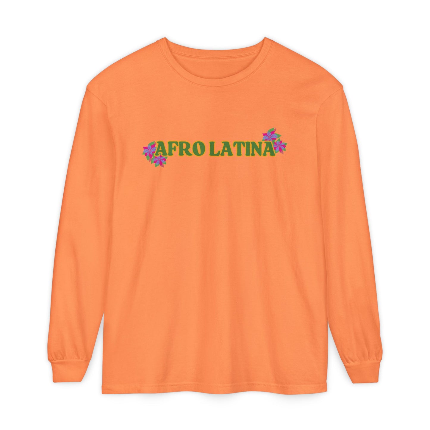 Long Sleeve T-Shirt Afro Latina Belleza Latina Afro with Flowers