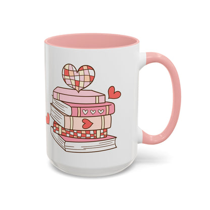 Mug - Pink and Red Stack of Books with Hearts Coffee Mug (11, 15oz)